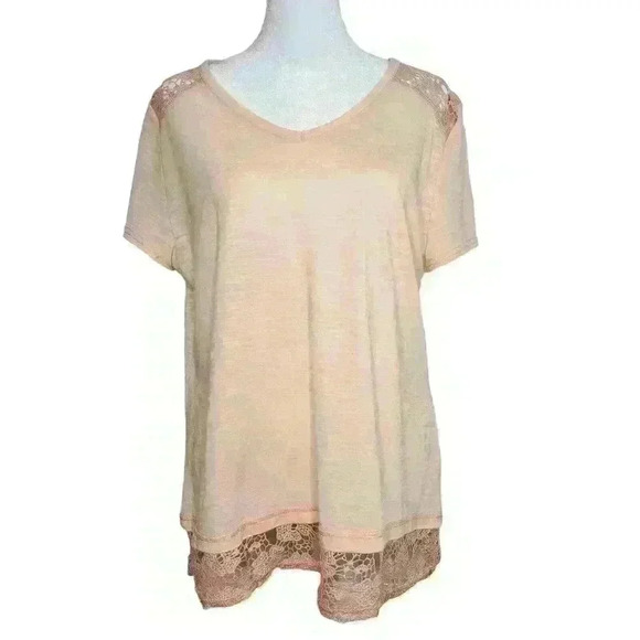 Onyx moda women's light pink lace trim blouse size large - Picture 1 of 9